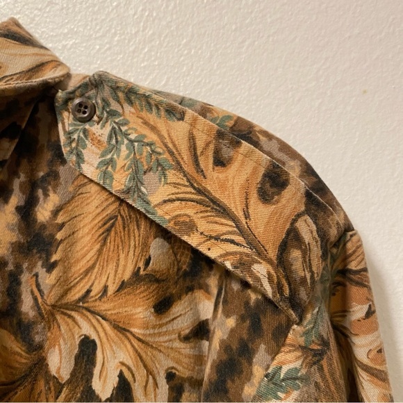 Mens Shirt XL Fall Leaf Print Long Sleeve Brown Camo‎ Cotton Button Front - Picture 9 of 11